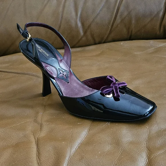 Louis Vuitton Black Patent Purple Bow Accent Heels Size 5.5 US (Fits Size 6) - Picture 5 of 14